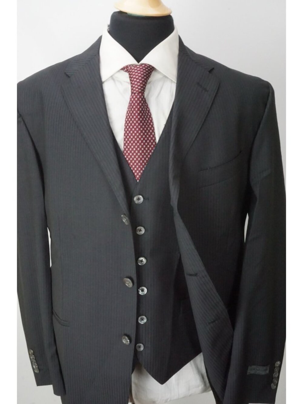 Corneliani Cerim Dark Gray Striped Wool 3 Pc Suit Jacket Pant Vest 44R Brand New